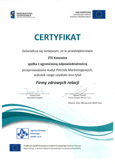 Certyfikat "Firma zdrowych relacji"